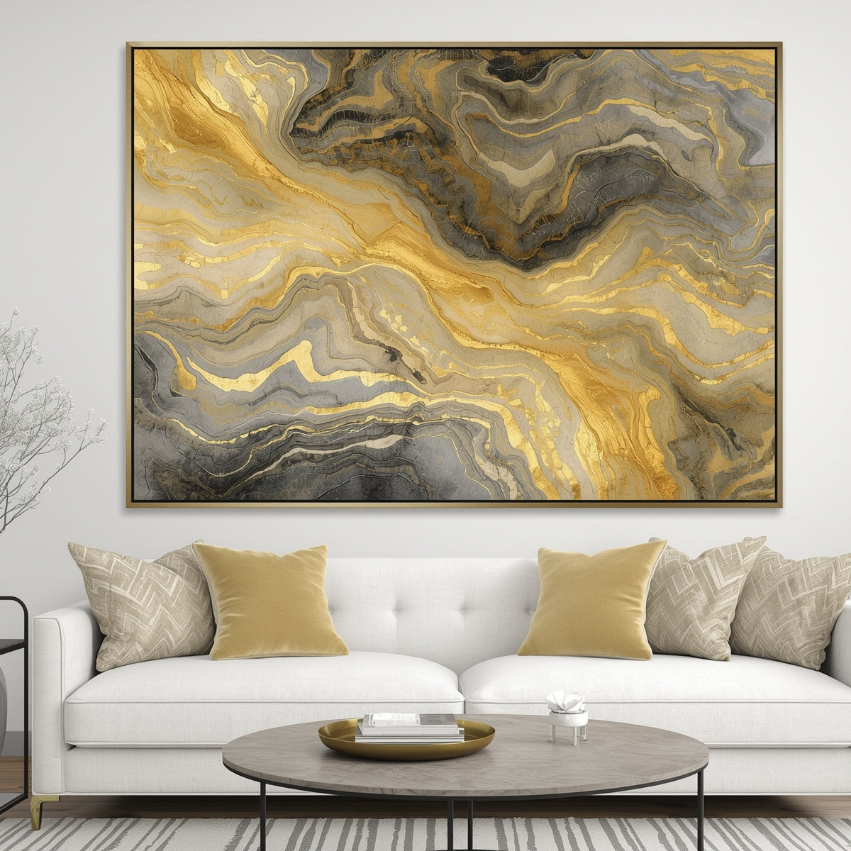 Golden Abstract Flow – Modern Luxury Wall Art